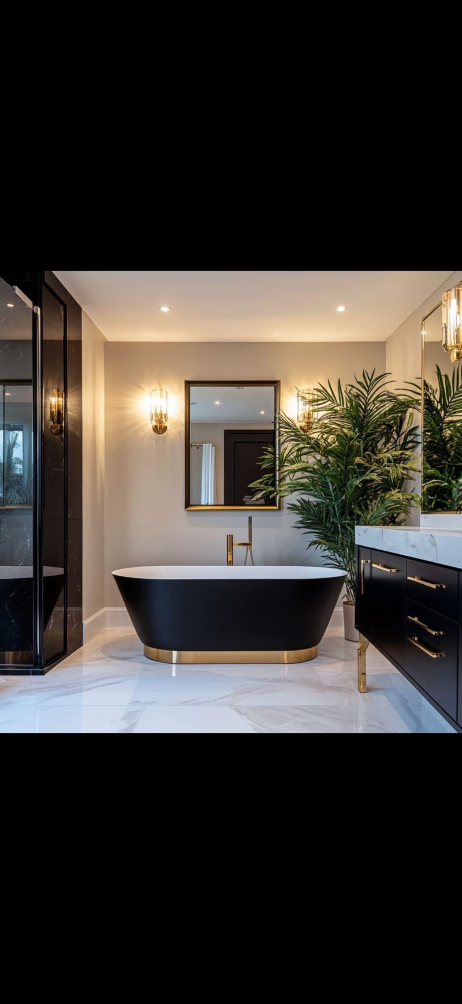 Luxury bathroom with black freestanding tub