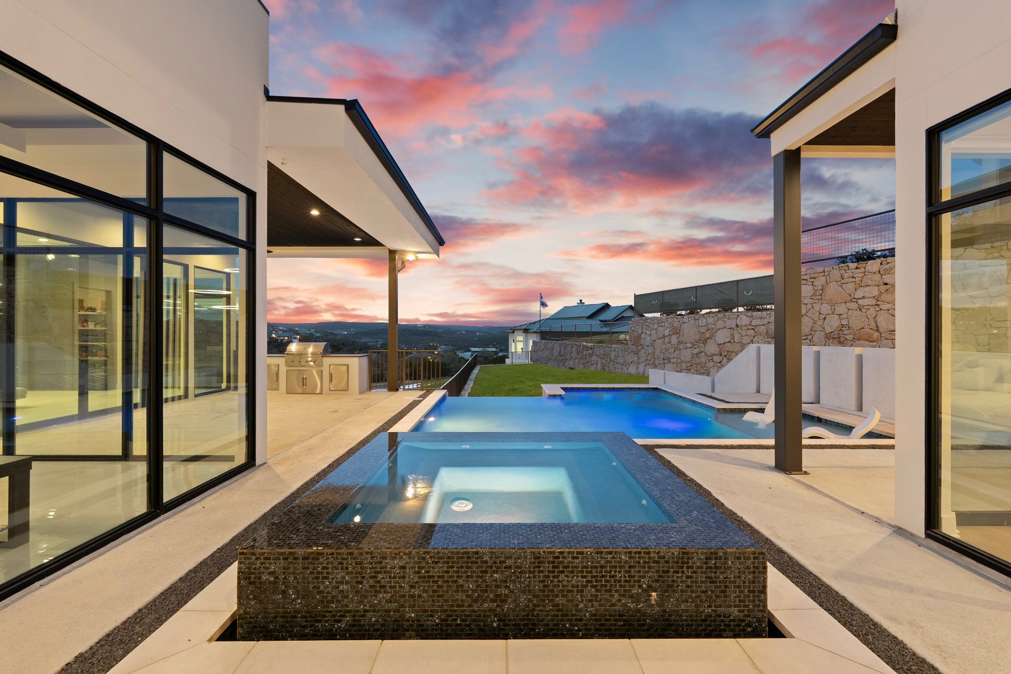 Pool and spa at sunset